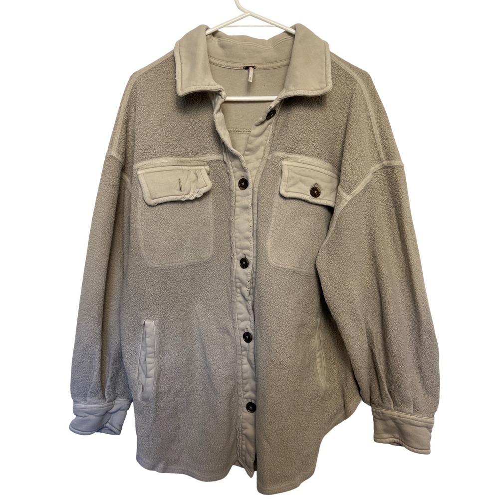 Free People Ruby Jacket Oversized Fleece Shacket Oatmeal Beige S‎ Cozy Gopcore